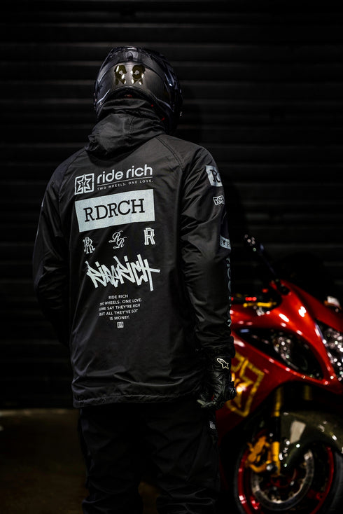 Ride Rich Concord Armoured GP Anorak Softshell Motorcycle Jacket - All Black